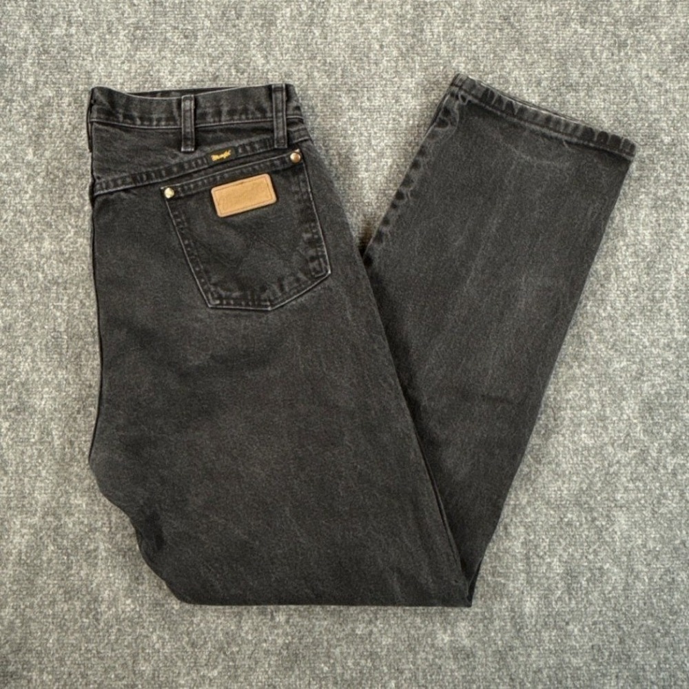 Wrangler Mens 34x36 Black Faded Straight Leg 100% Cotton Denim Jeans